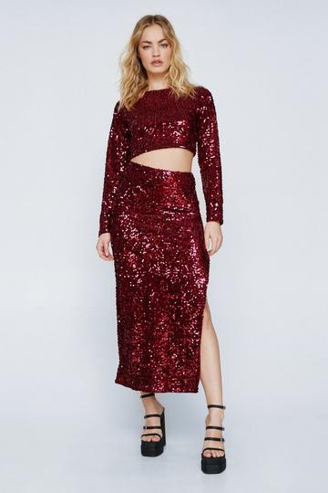Velvet Sequin Long Sleeve Cut Out Maxi Dress berry