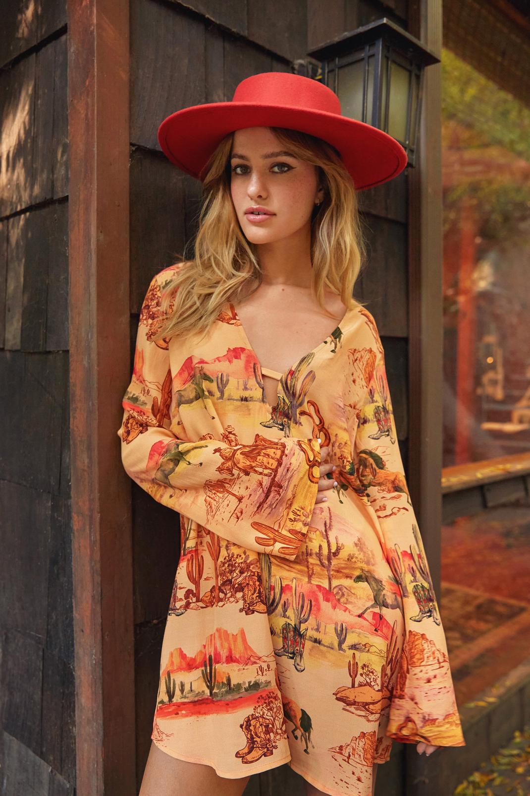 Mini robe décolletée à imprimé western, Orange image number 1