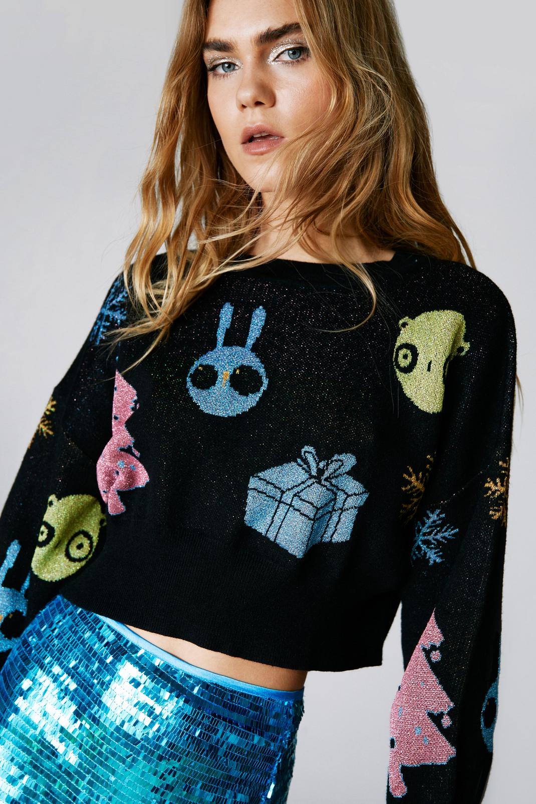 Black Will Broome Cropped Colorful Metallic Sweater image number 1
