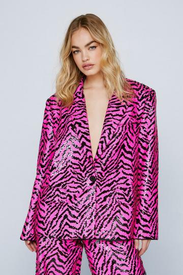 Pink Premium Zebra Sequin Oversized Blazer