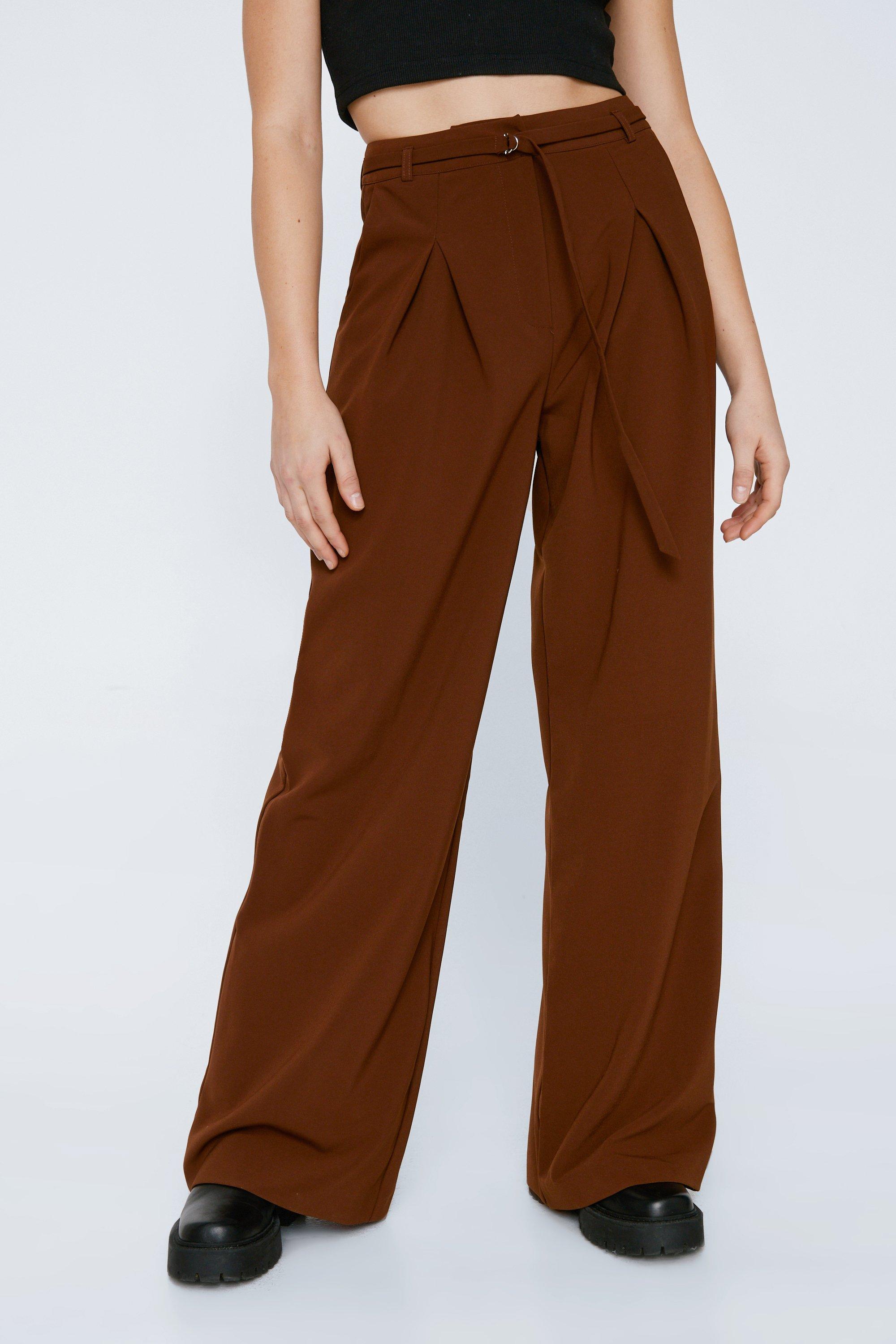 Buckle Belt High Waisted Pants - S / Red