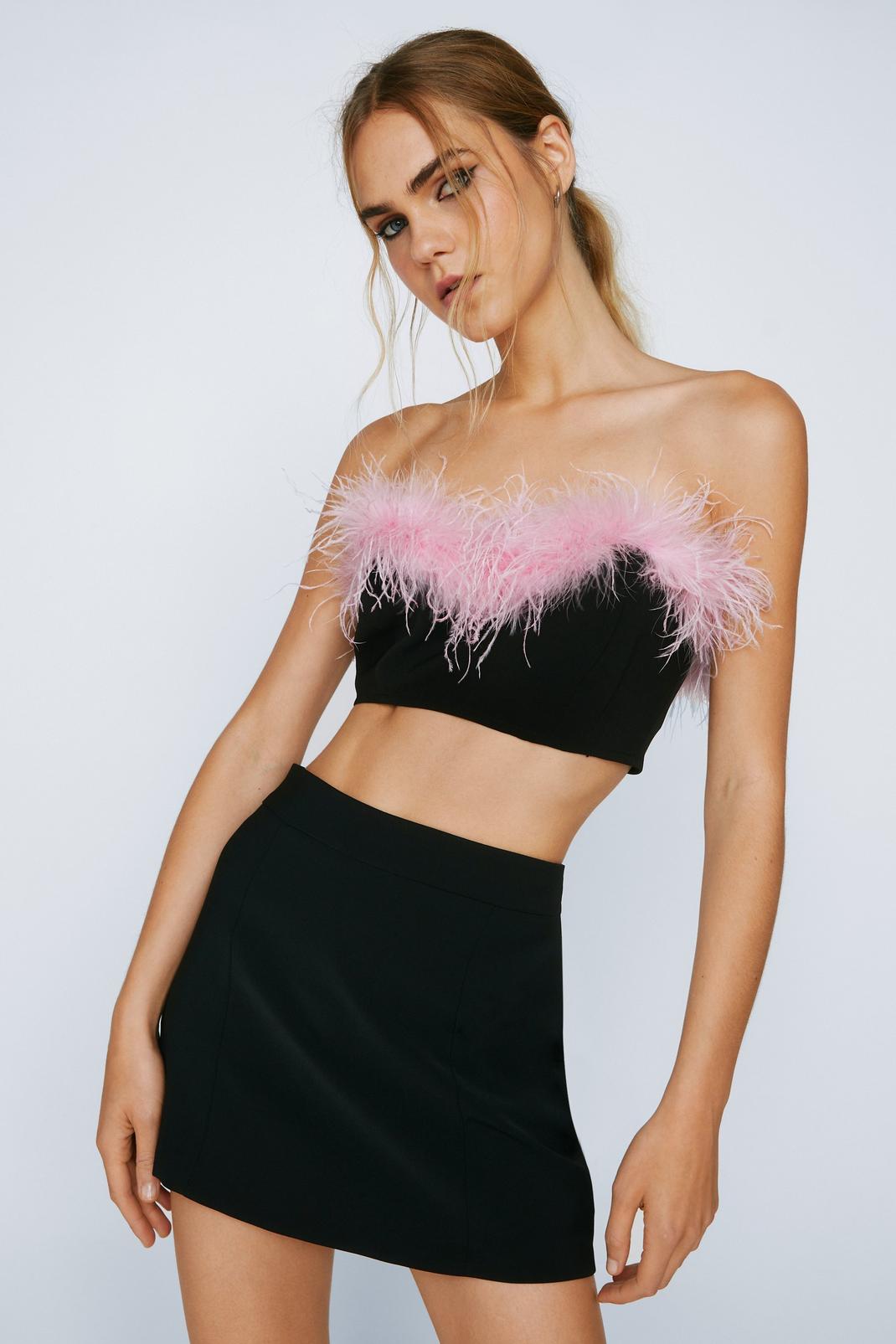 Black Premium Tailored Sweetheart Neck Feather Top image number 1
