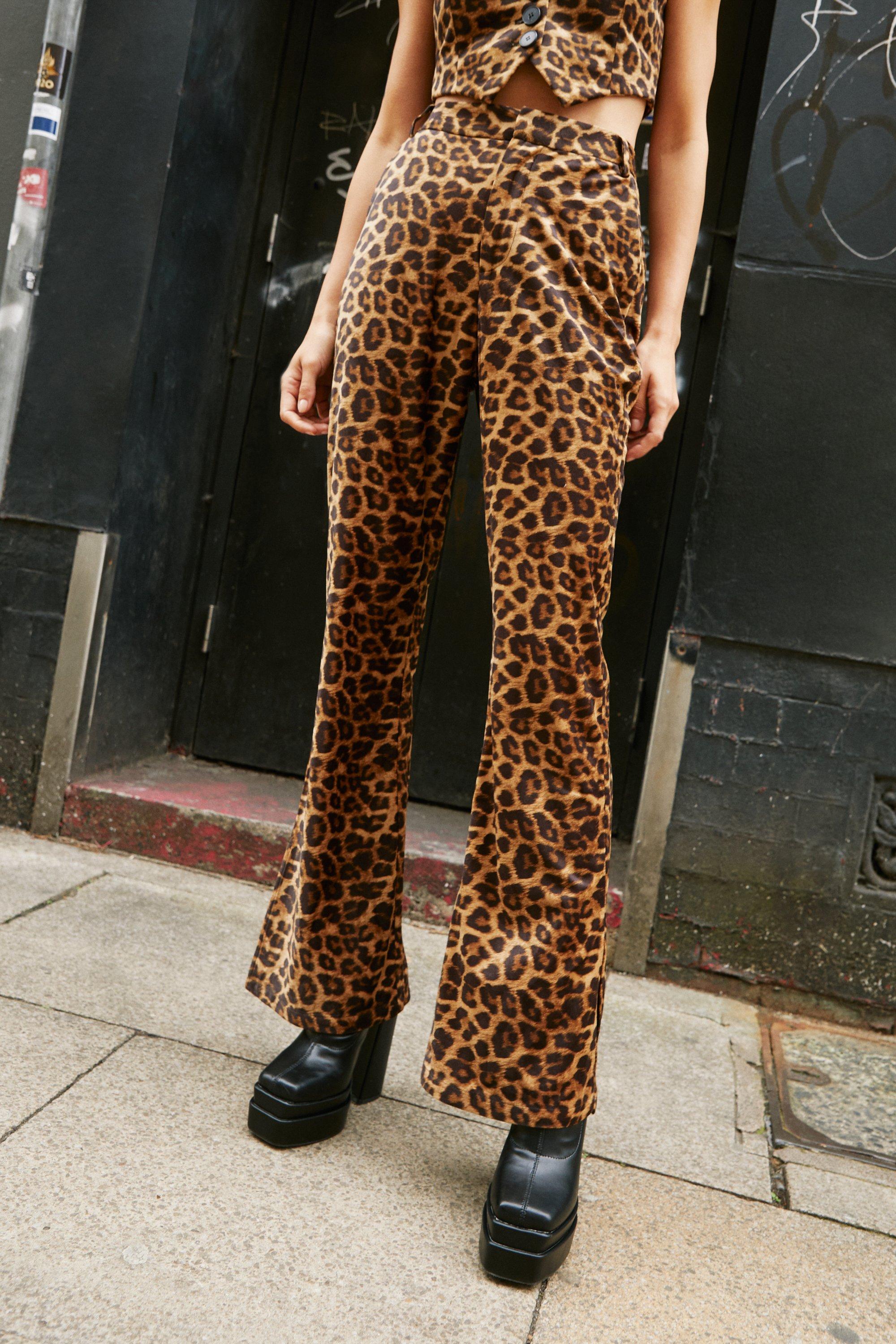 Premium Leopard Structured Velvet Flare Pants