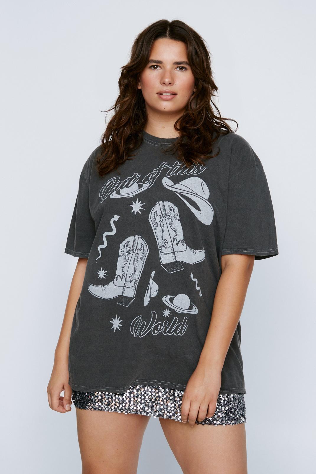 Grande taille - T-shirt oversize imprimé out Of This World, Washed black image number 1