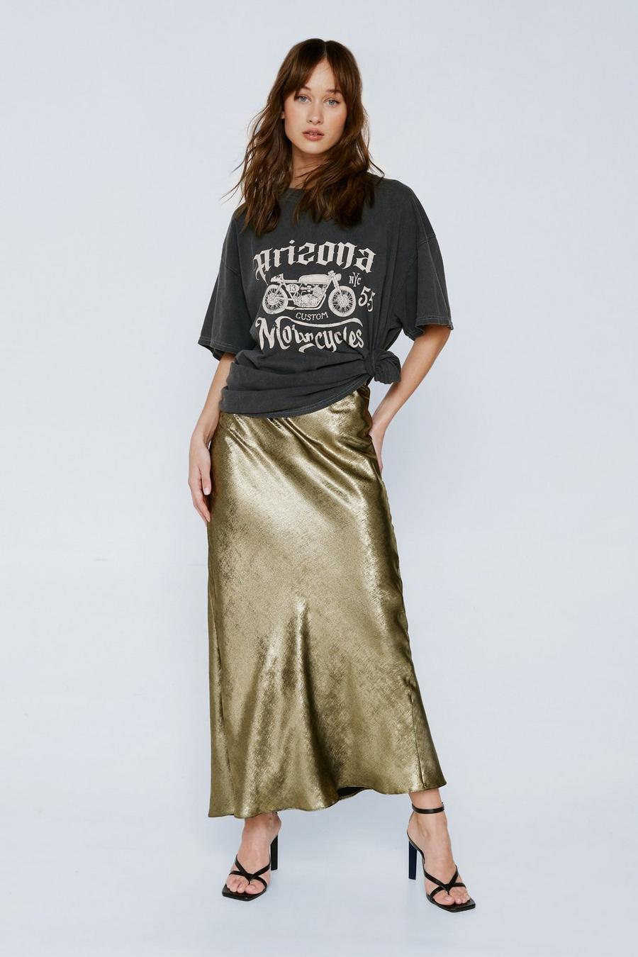 Metallic Bias Flippy Midi Skirt