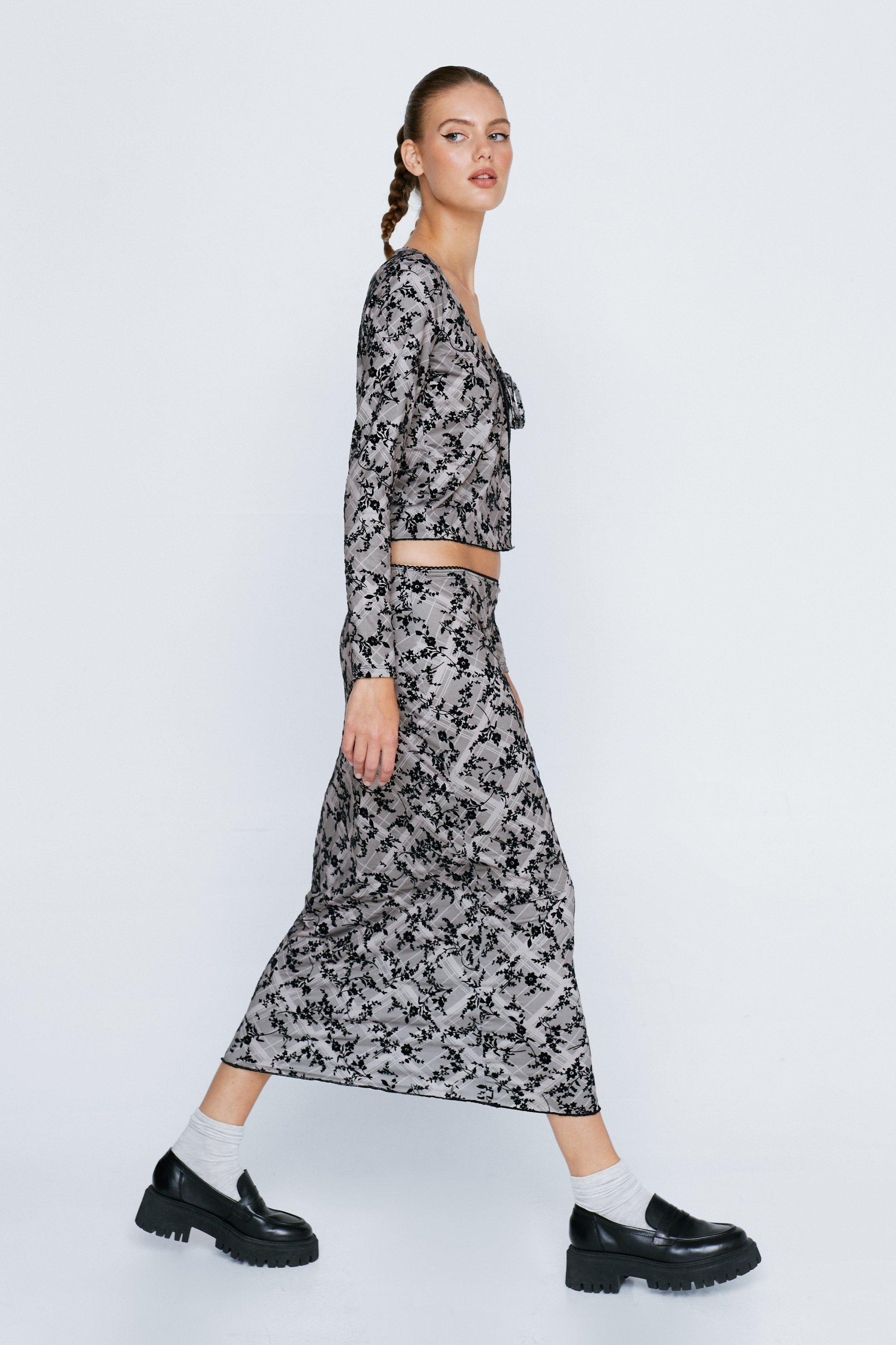 Grey floral maxi skirt hotsell