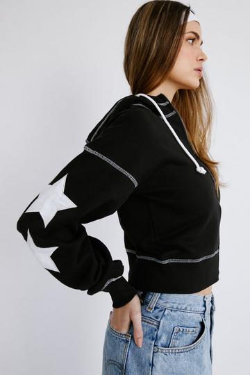 Black Star Zip Up Cropped Hoodie