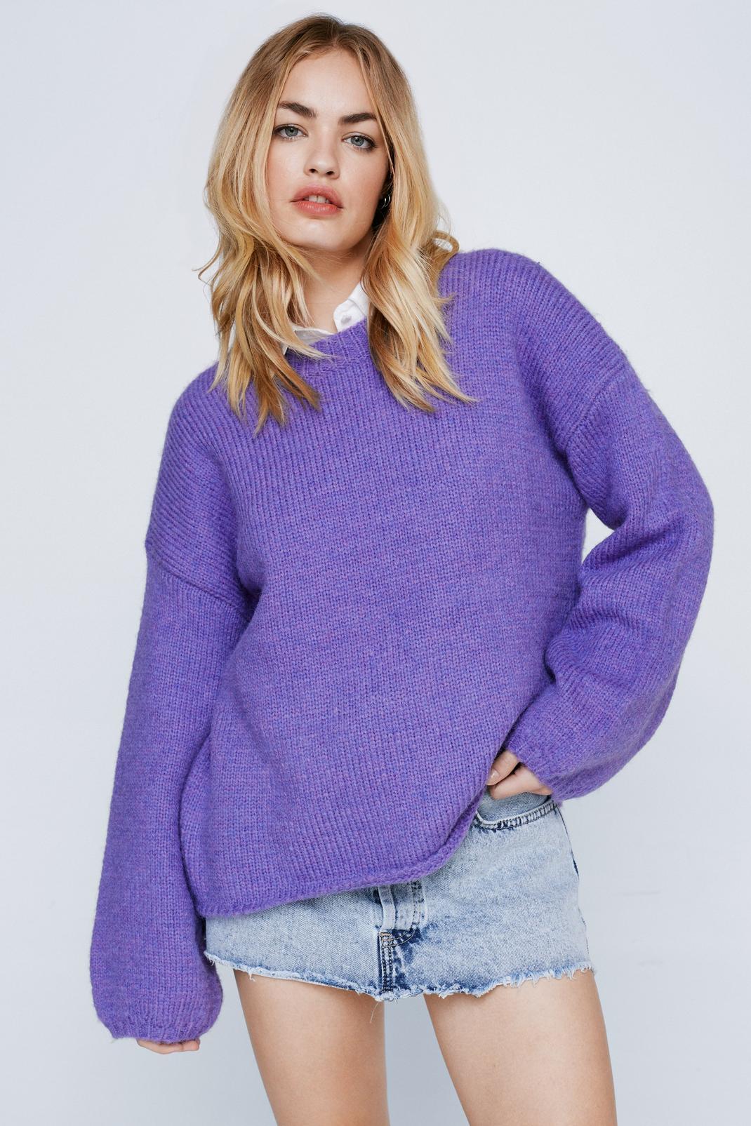 Purple Oversized Crew Neck Sweater image number 1