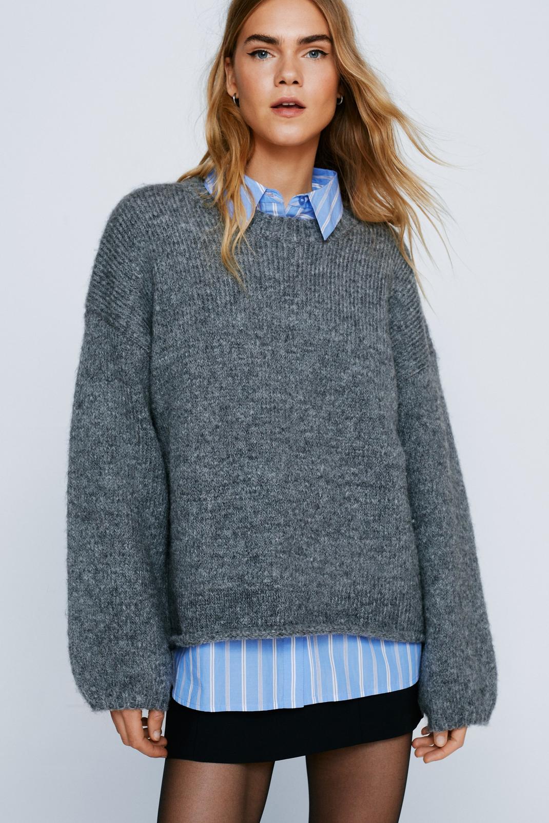 Charcoal Oversized Crew Neck Sweater image number 1