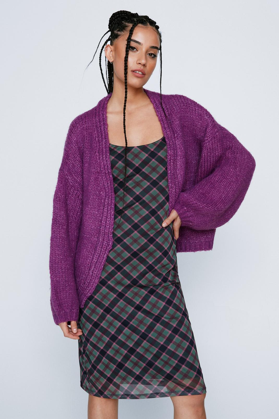 Cardigan en laine premium oversize, Purple image number 1