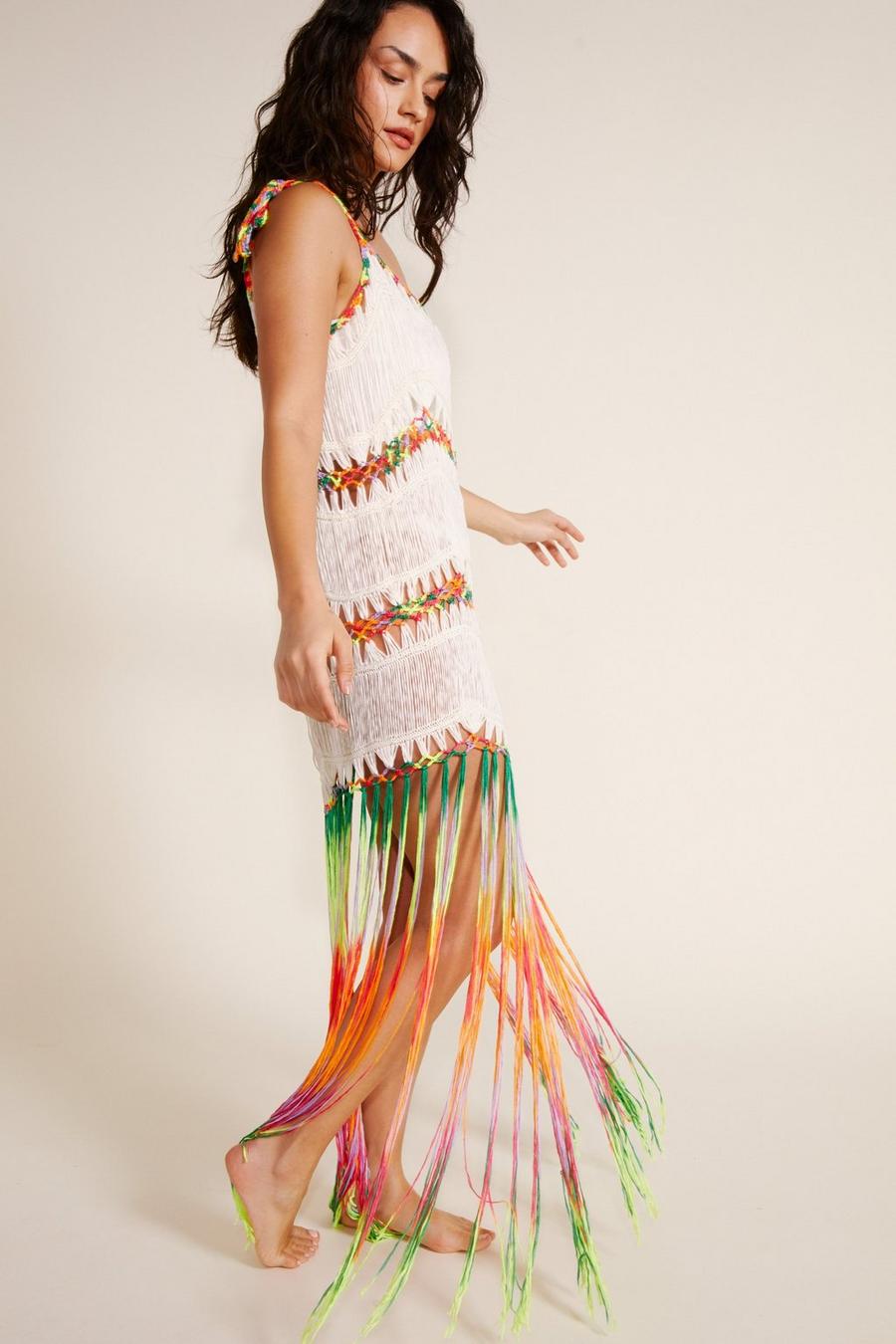 Multicolor Ombre Macrame Tassel Dress