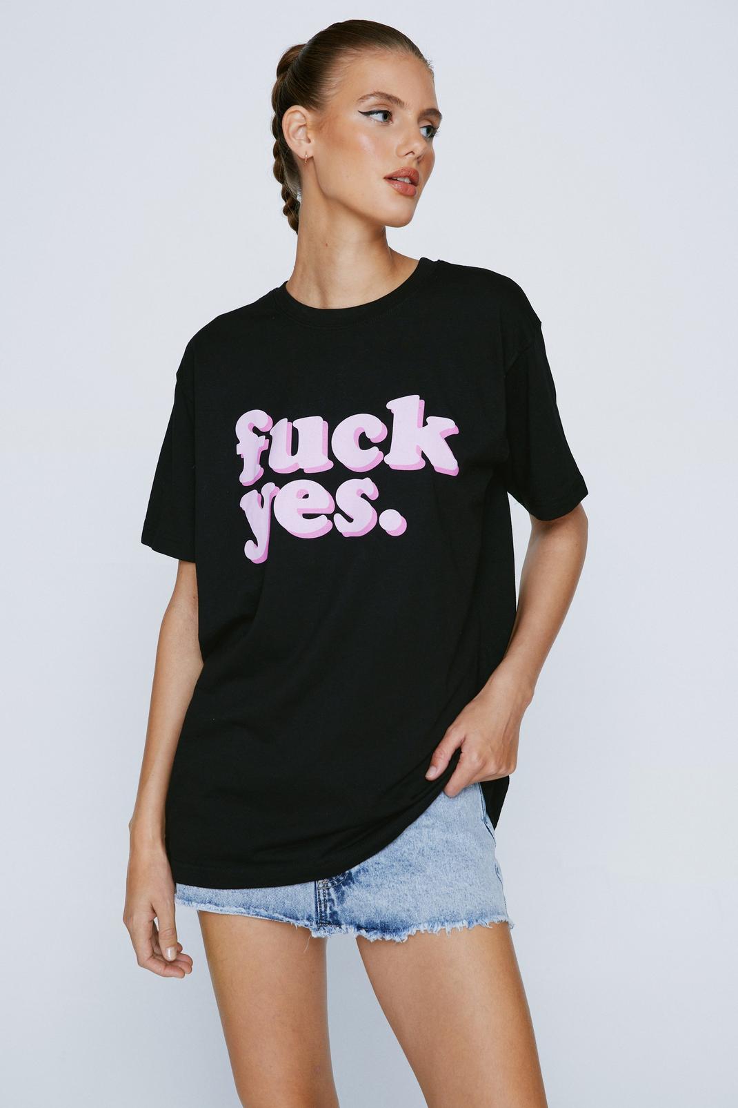 Black 'Yes' Slogan Oversized T-Shirt image number 1