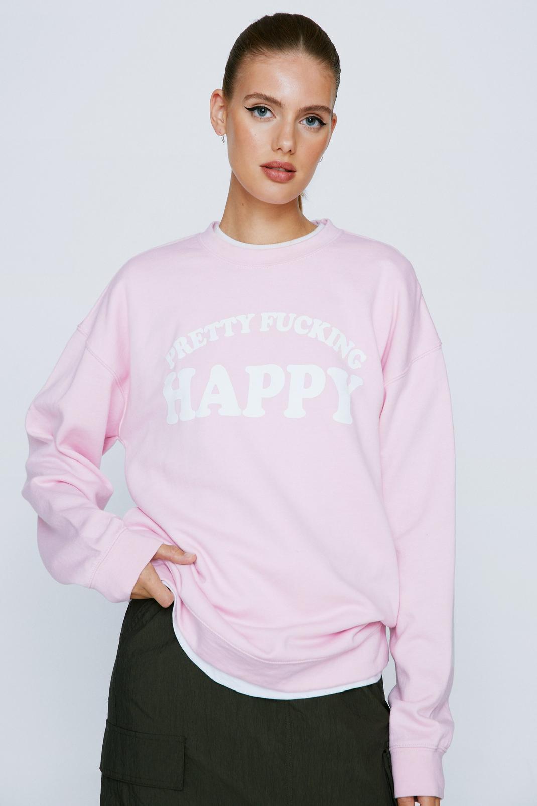 Pink Pretty Happy Slogan Sweatshirt image number 1