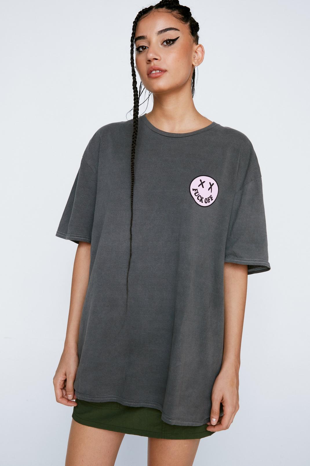 Charcoal Smile Graphic Oversized T-shirt image number 1
