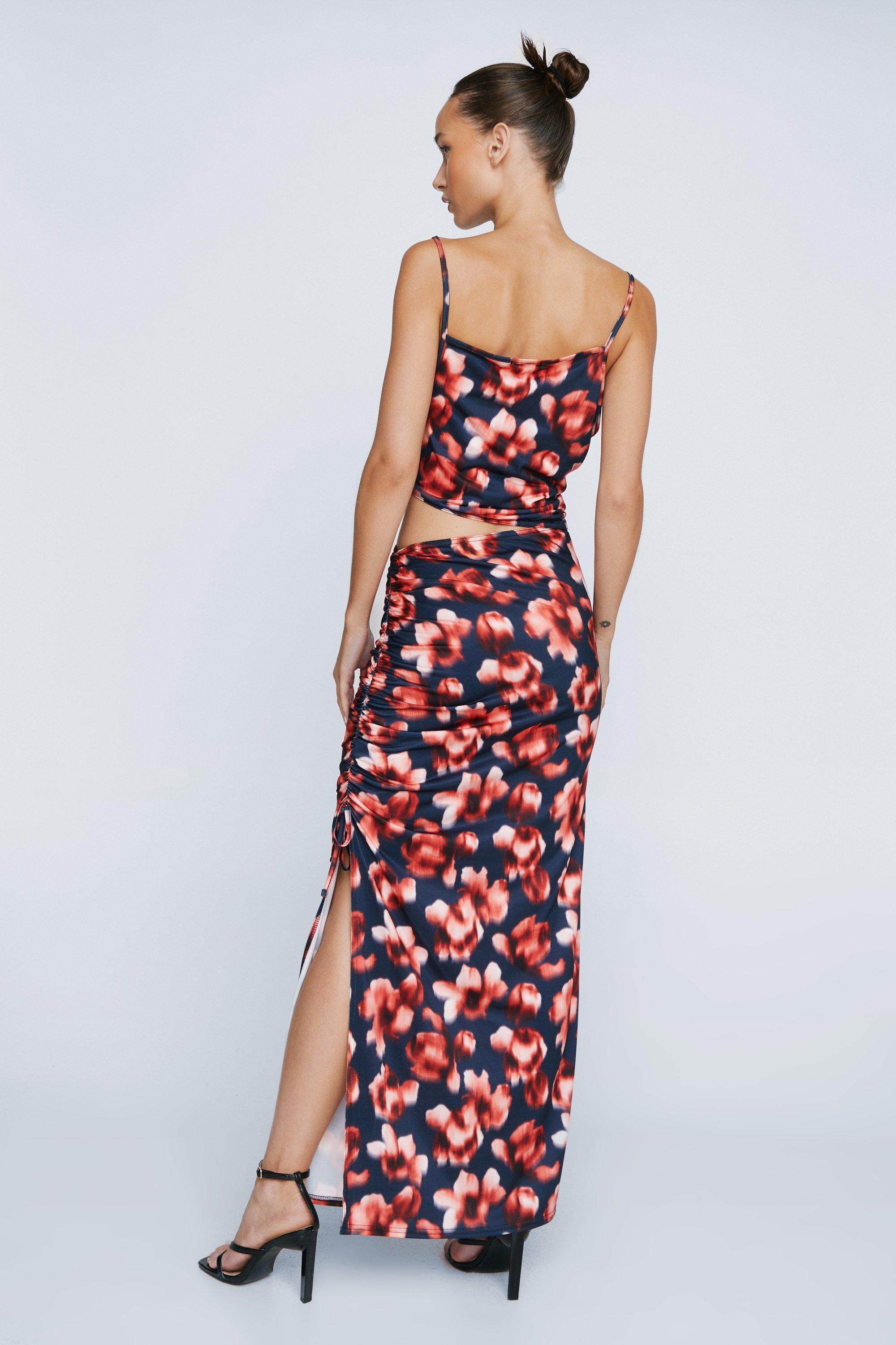 Ruched floral sales maxi dress