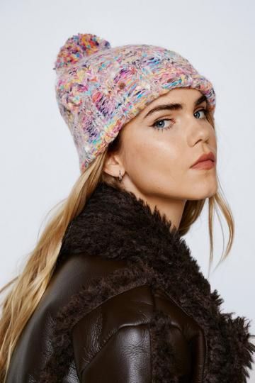 Space Dye Knitted Pompom Hat multi