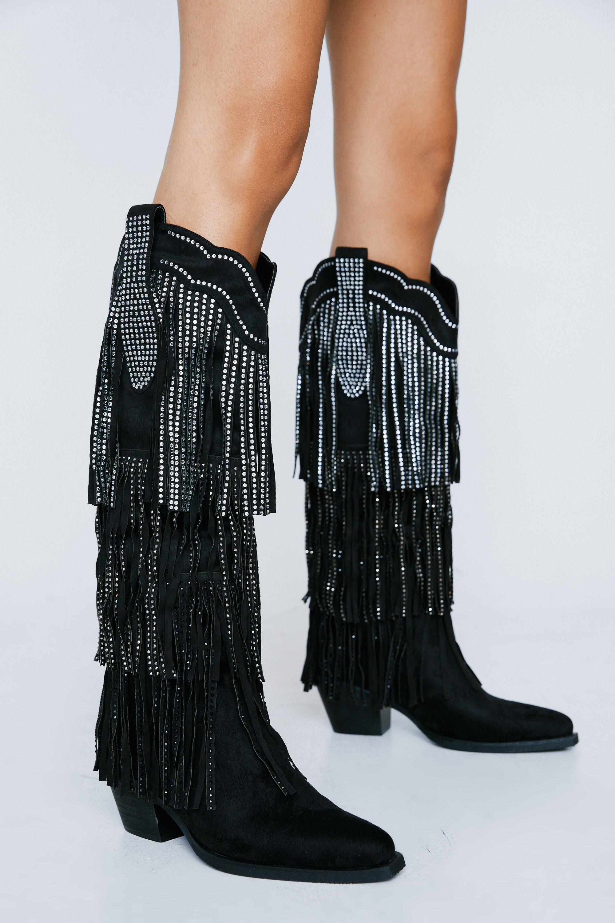 Black tassle boots hotsell