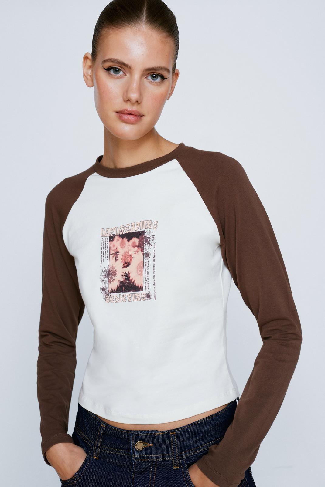 T-shirt à manches raglan imprimé marguerite, Brown image number 1
