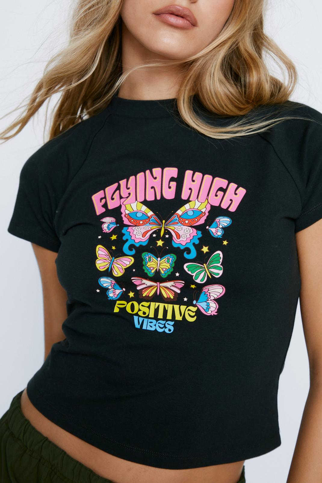 Black Flying High Butterfly Graphic T-shirt  image number 1