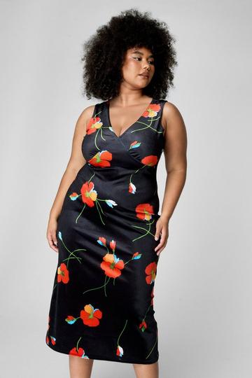 Plus Printed Velvet Midi Dress multi