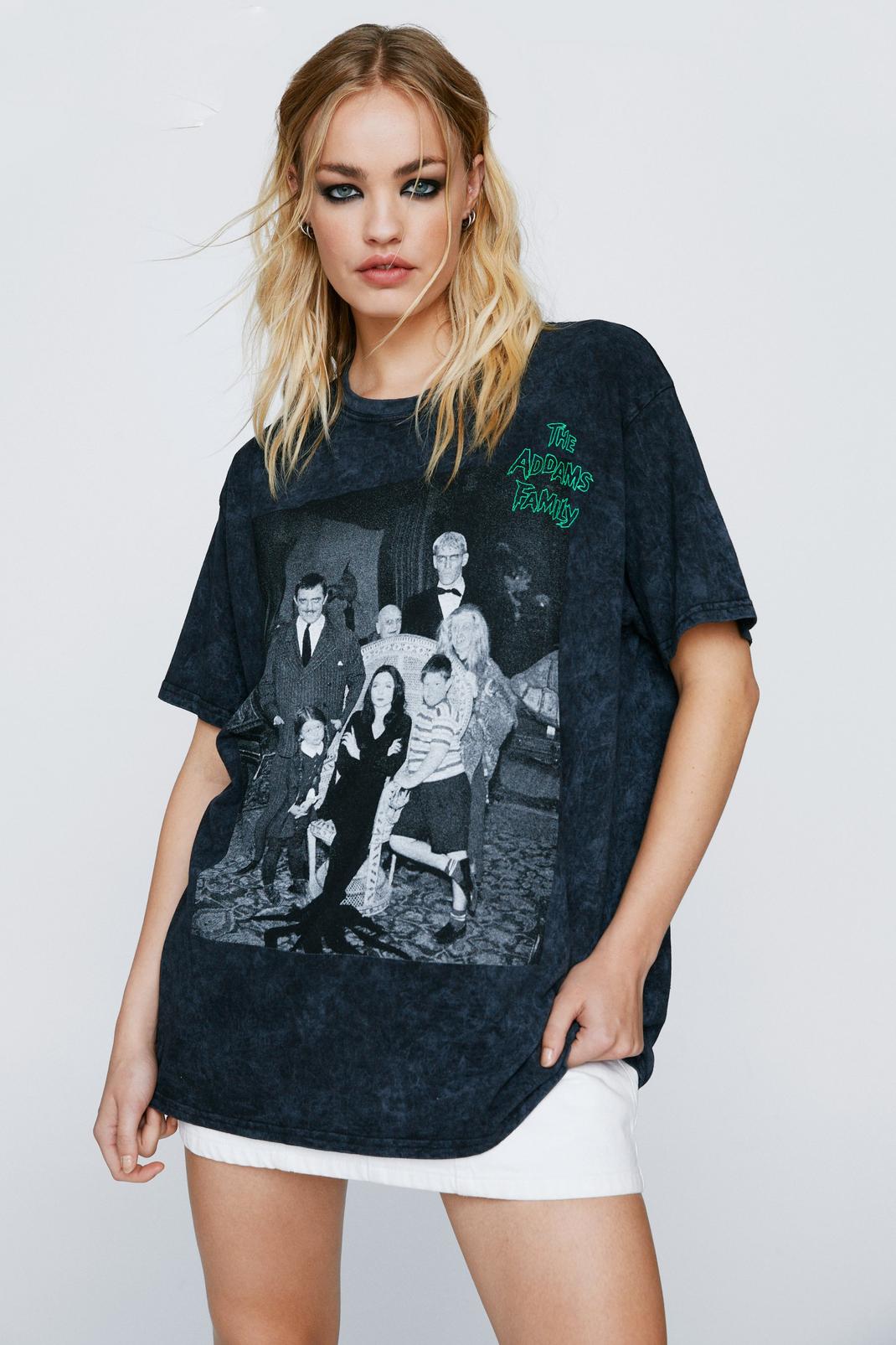 Charcoal The Addams Family Oversized Graphic T-shirt image number 1