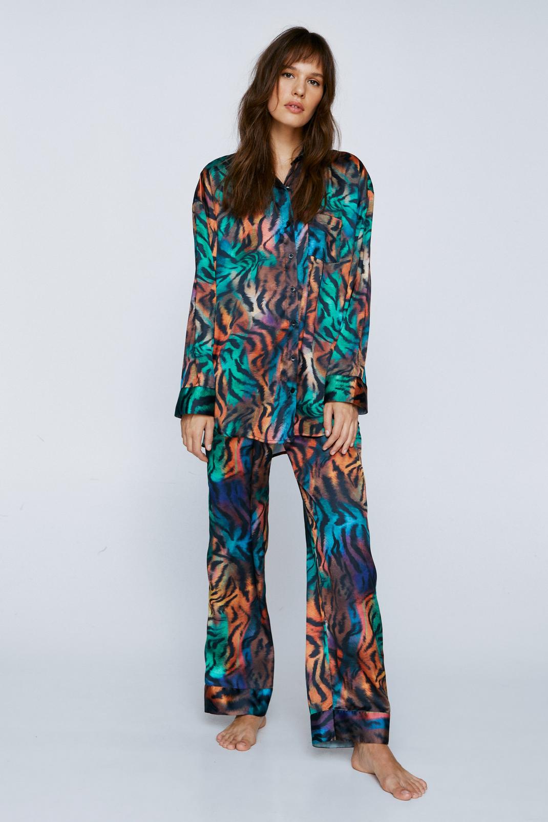 Pyjama satiné à imprimé tigrures tie dye, Multi image number 1
