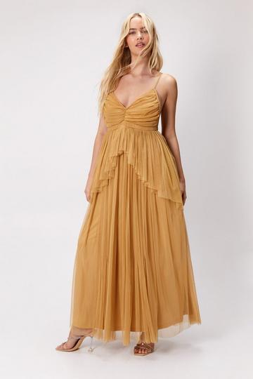 Tulle Strappy Maxi Dress sand