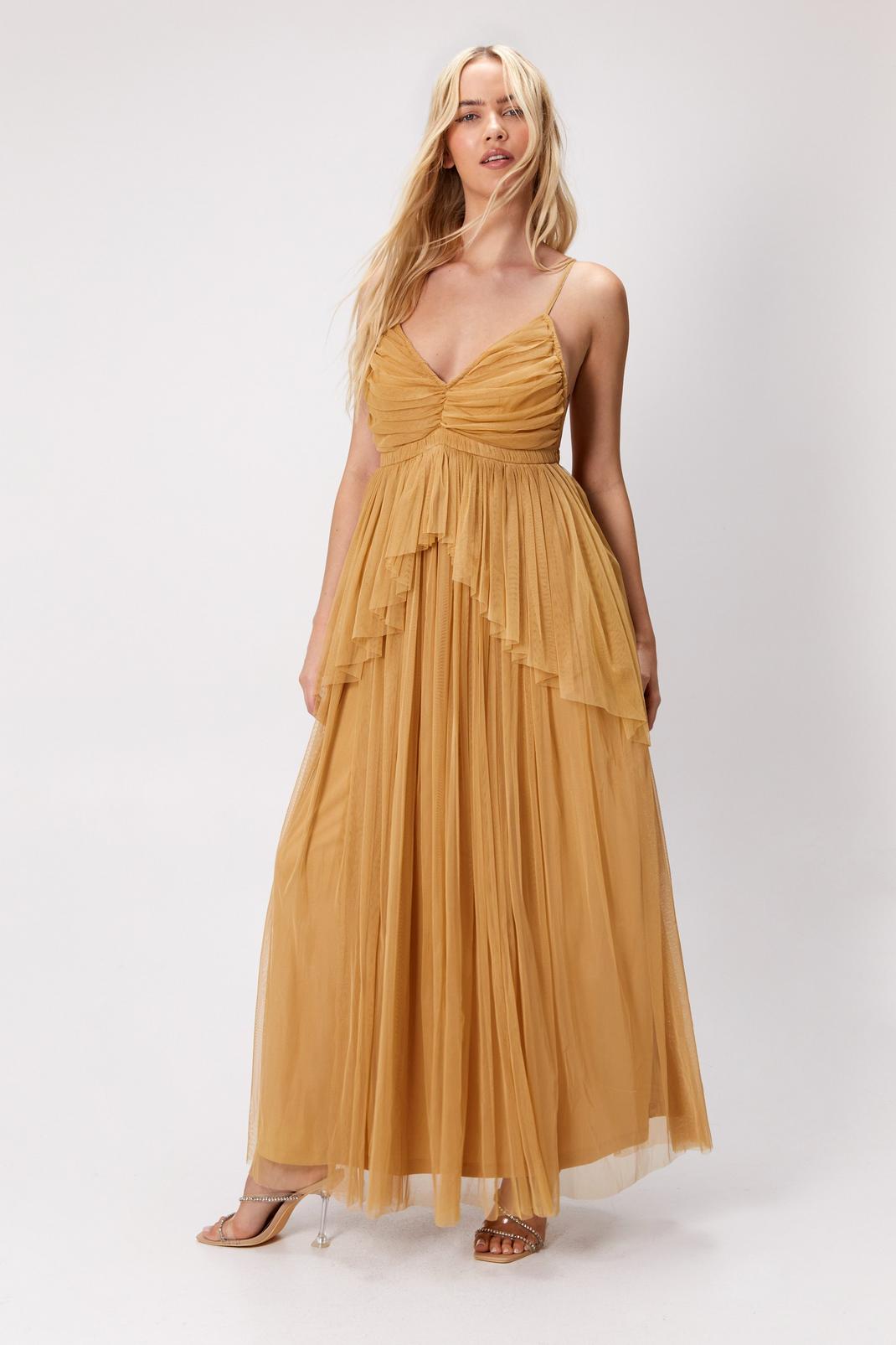 Sand Tulle Strappy Maxi Dress image number 1