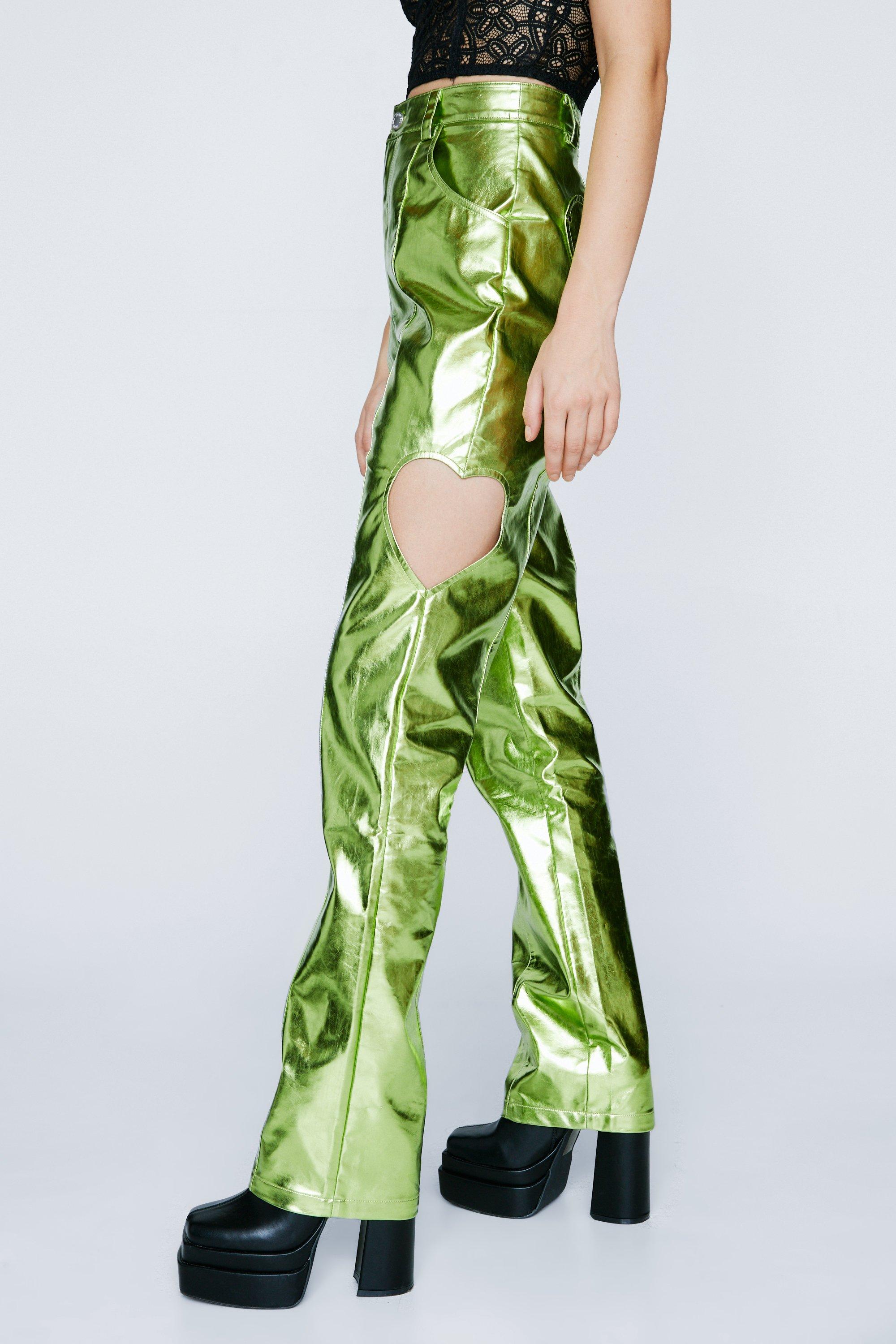 Annorlunda faux leather straight leg pants in neon green