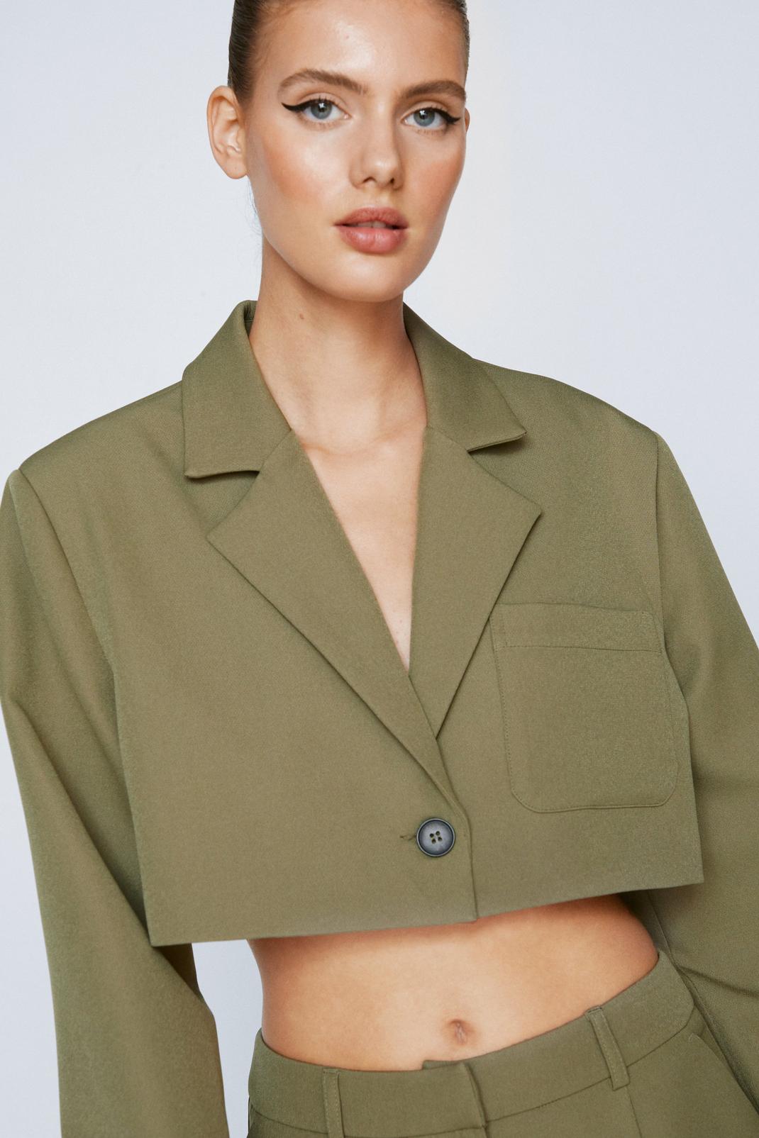 Khaki Tailored Co-ord Cropped Blazer image number 1