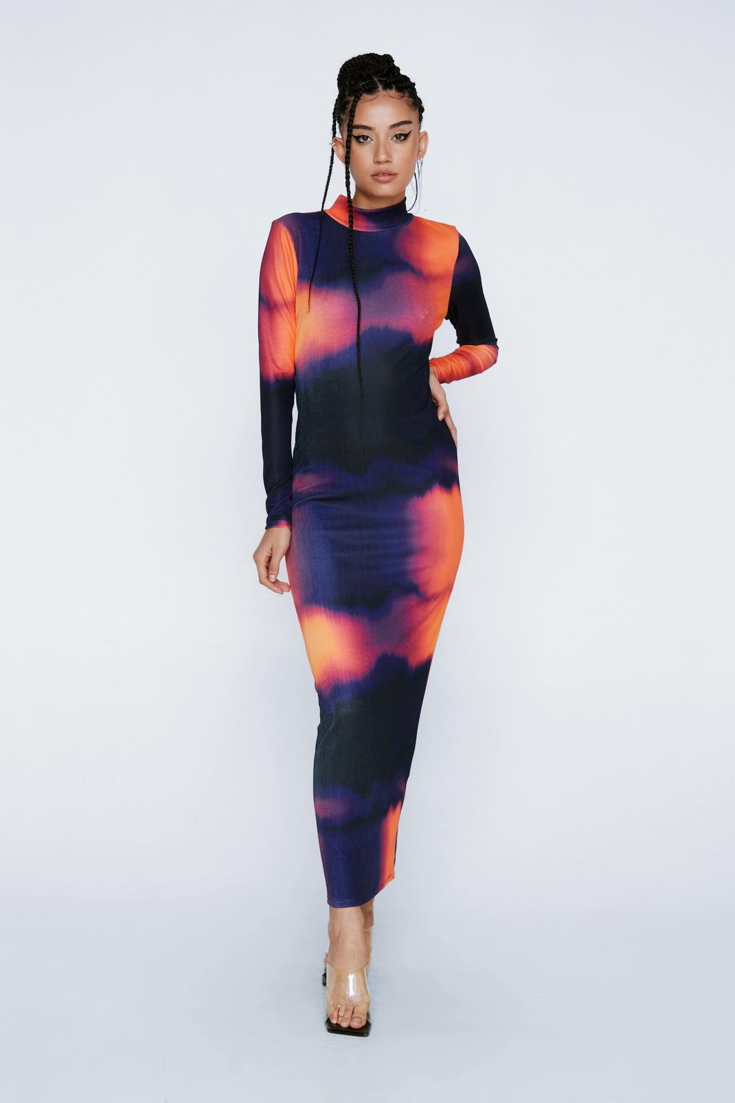 Abstract Print Roll Neck Maxi Dress image number 1