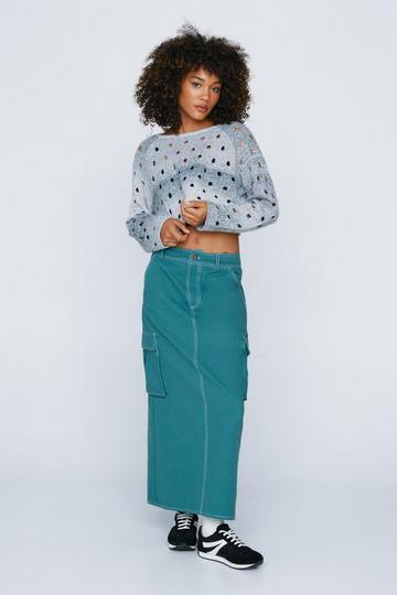 Twill Cargo Pocket Low Rise Maxi Skirt teal