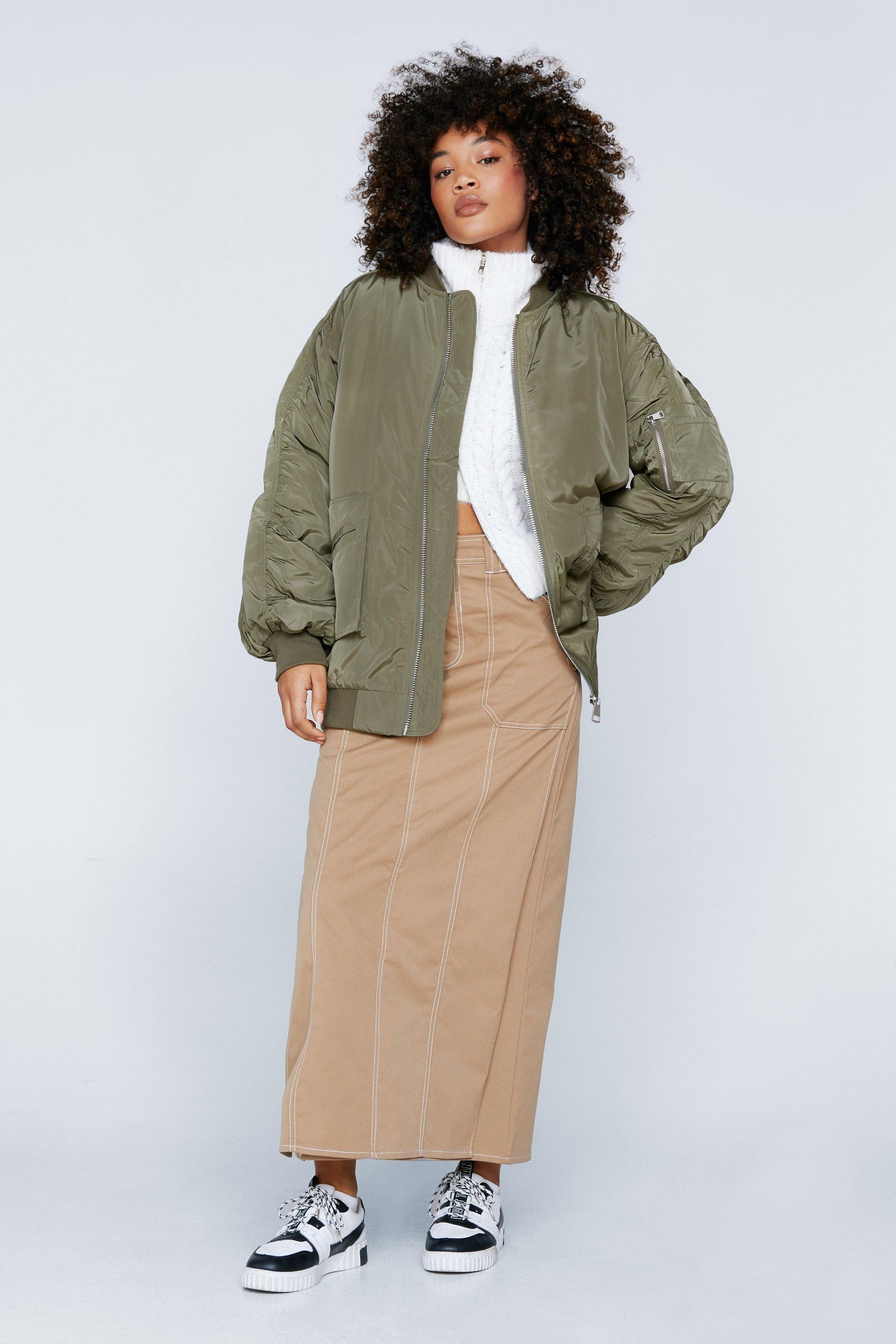 Oversized khaki hot sale bomber jacket