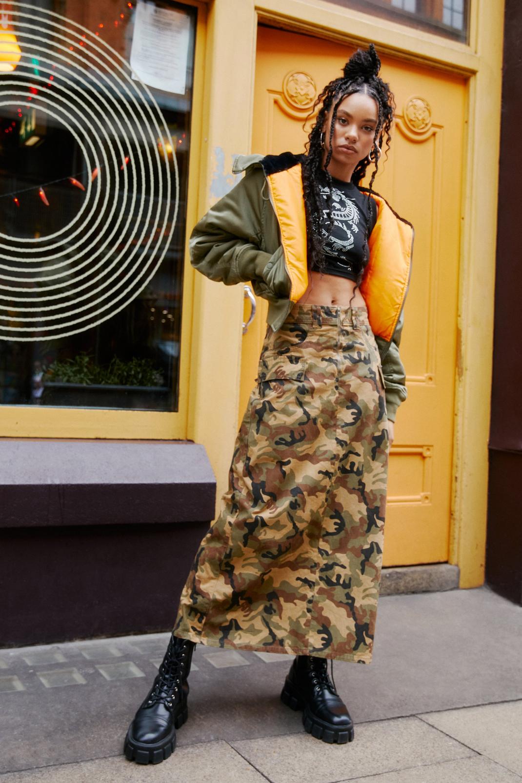 Camo Printed Twill Cargo Maxi Skirt image number 1