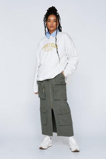 Grey Washed Zip Front Pocket Detail Maxi Cargo Skirt
