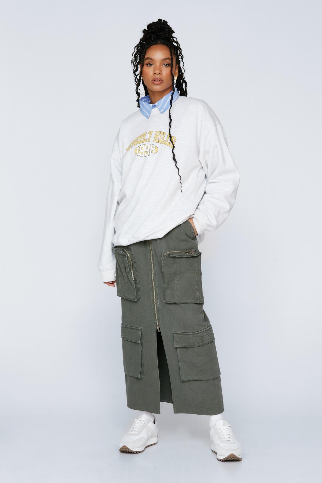 Grey Washed Zip Front Pocket Detail Maxi Cargo Skirt image number 1