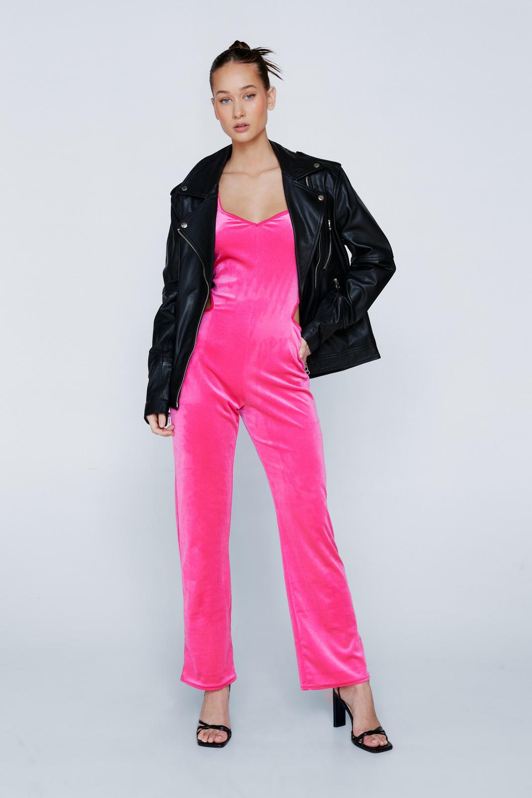Hot pink Petite Velvet Cut Out Jumpsuit  image number 1