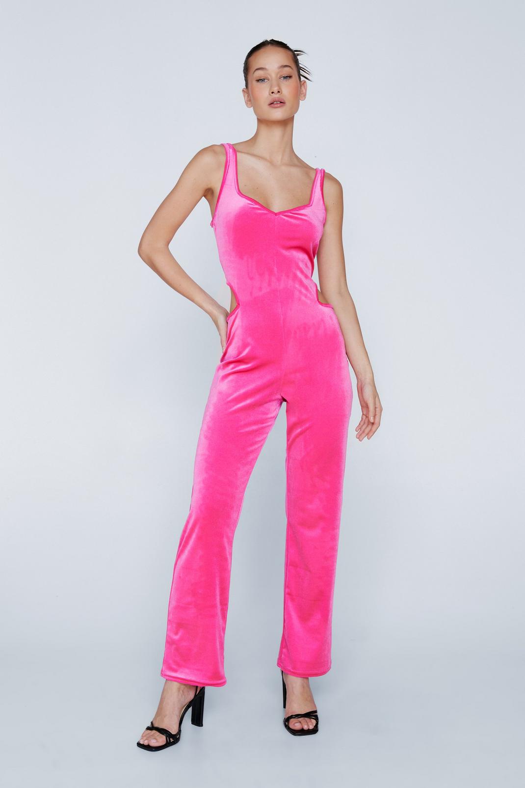 Hot pink Velvet Cut Out Jumpsuit  image number 1