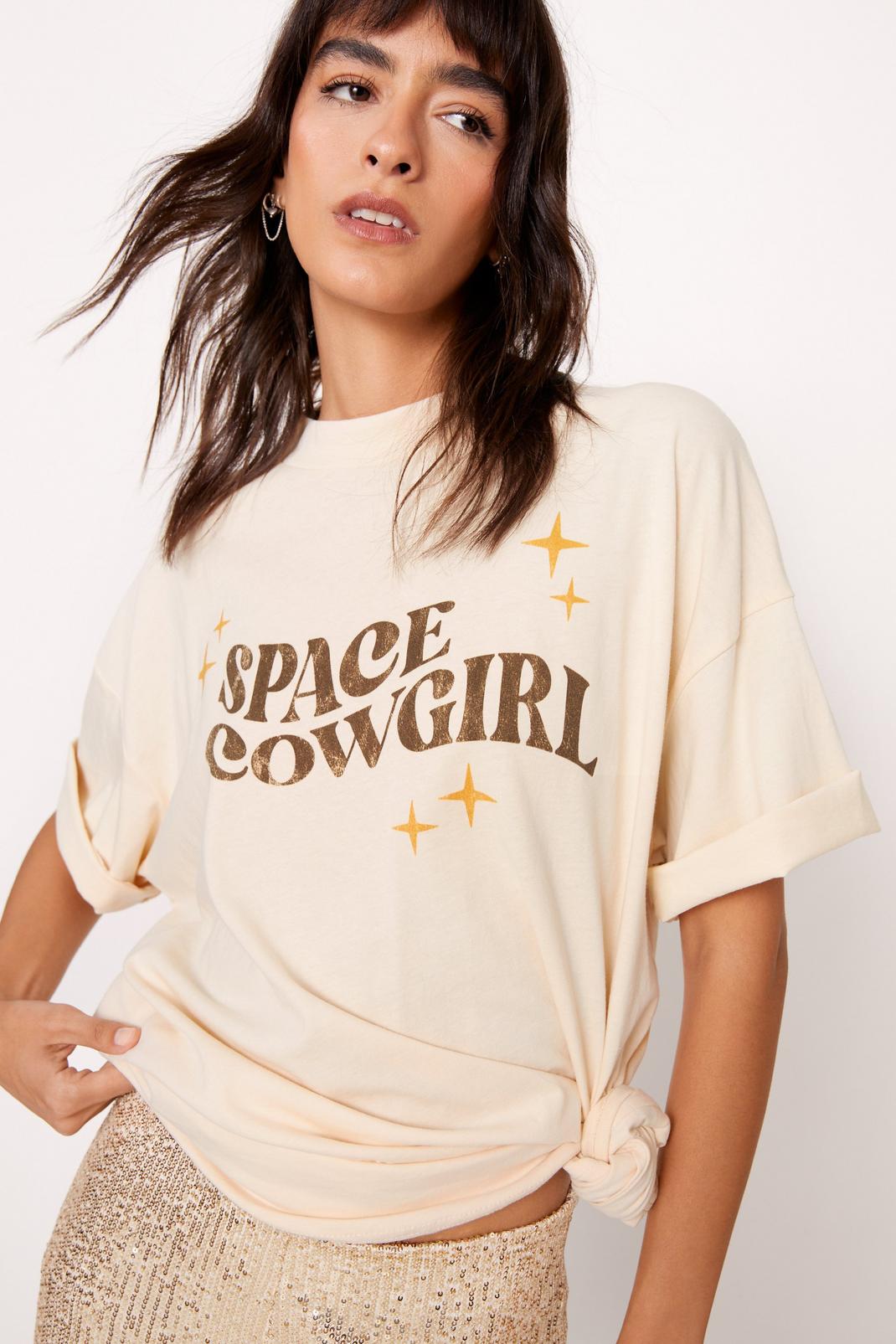 Ecru Space Cowgirl Graphic Oversized T-shirt image number 1
