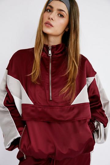 Satin Half Zip Colorblock Sporty Jacket burgundy
