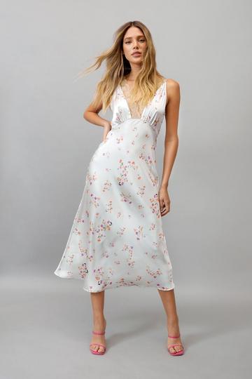 Floral Lace Trim Slip Midaxi Dress white