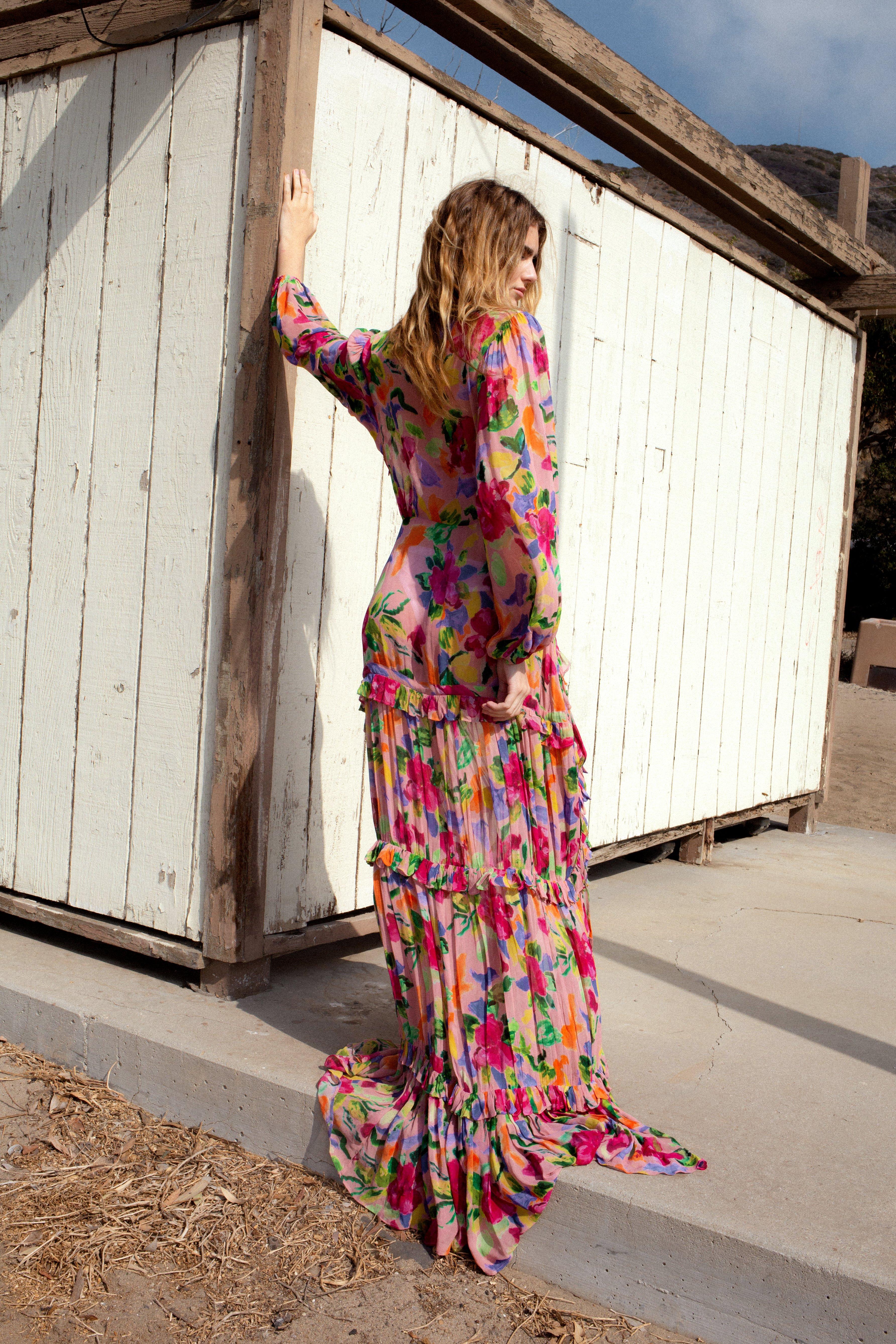 Floral plunge maxi dress hotsell