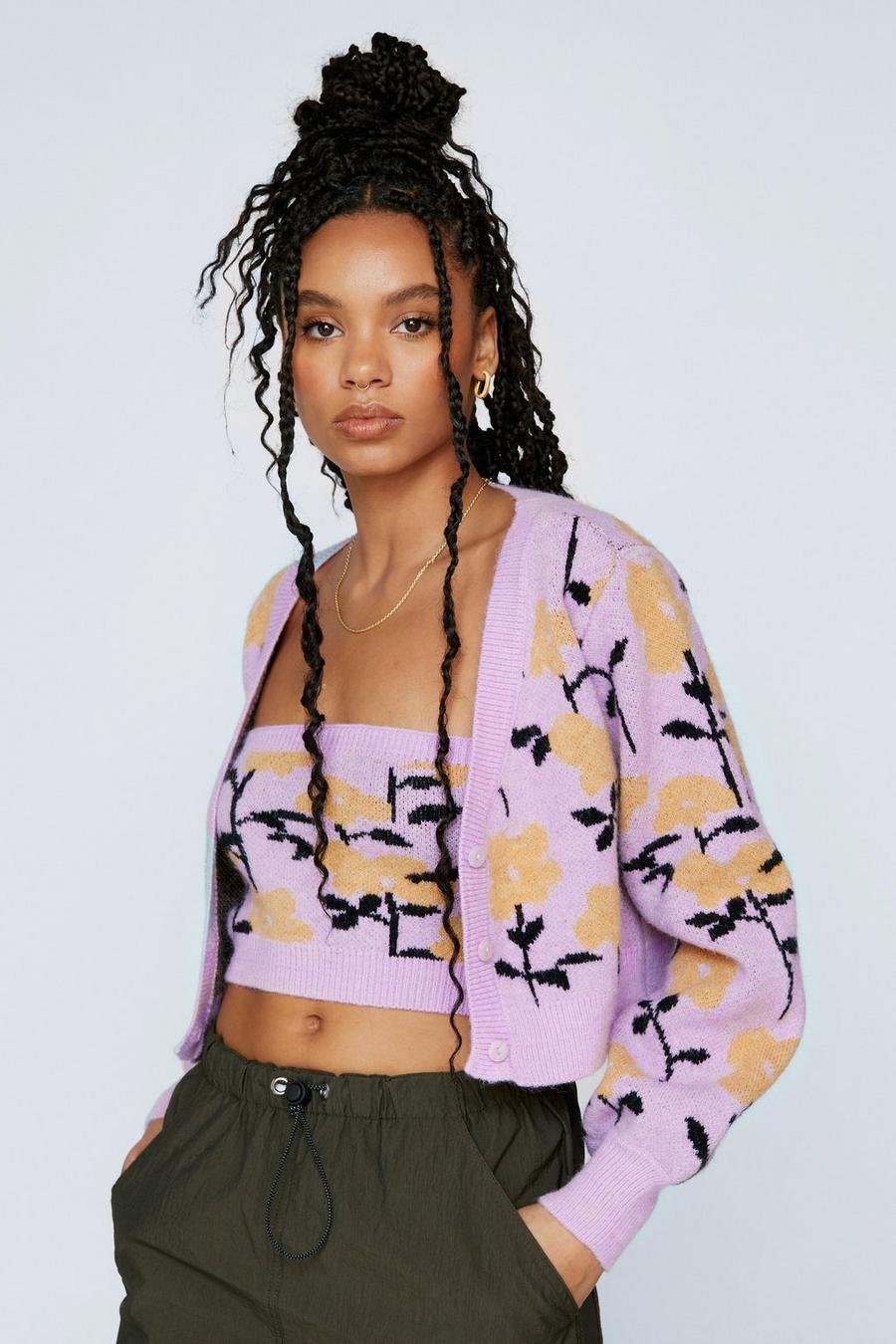 Floral Knitted Cropped Cardigan
