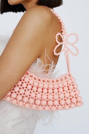 Pearl Beaded Butterfly Strap Bag rose pink
