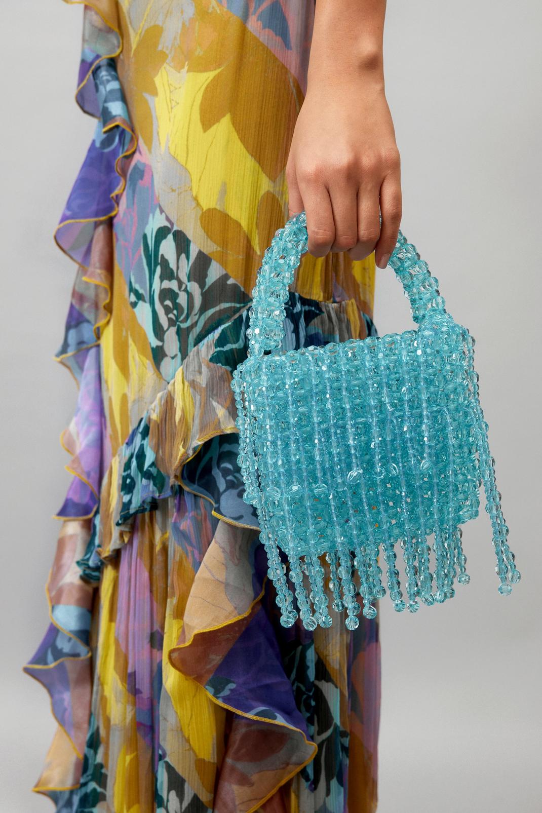 Turquoise Crystal Beaded Drop Embellished Mini Bag image number 1