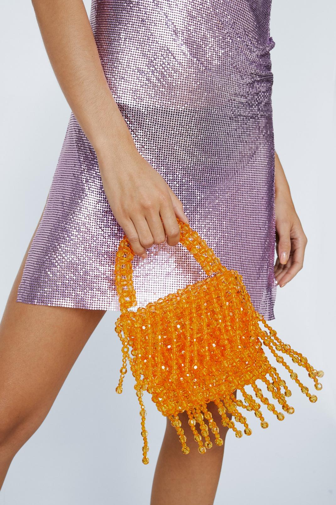 Orange Crystal Beaded Drop Embellished Mini Bag image number 1