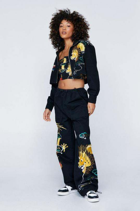 Embroidered Dragon Brushed Twill Cargo Pants | Nasty Gal