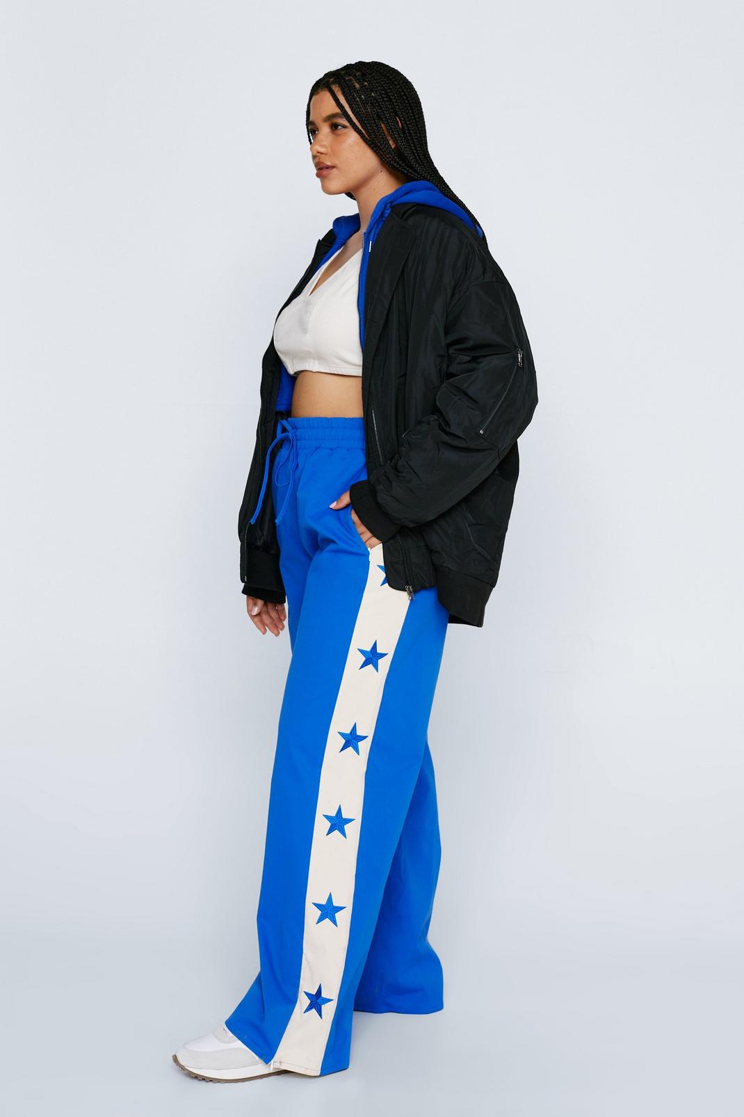 Cobalt Plus Size Embroidered Star Taping Detail Twill Trousers image number 1
