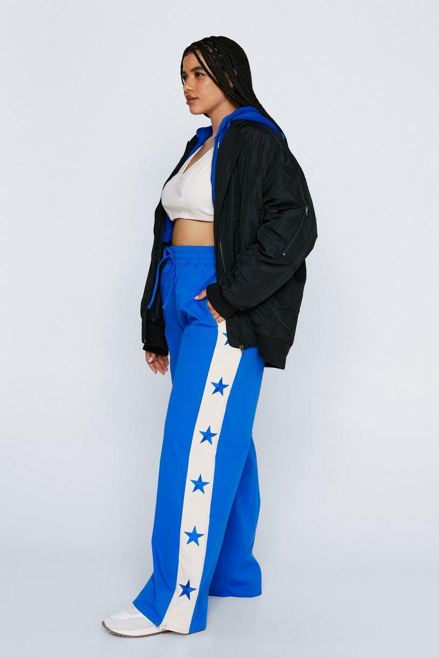 Plus Size Embroidered Star Taping Detail Twill Trousers