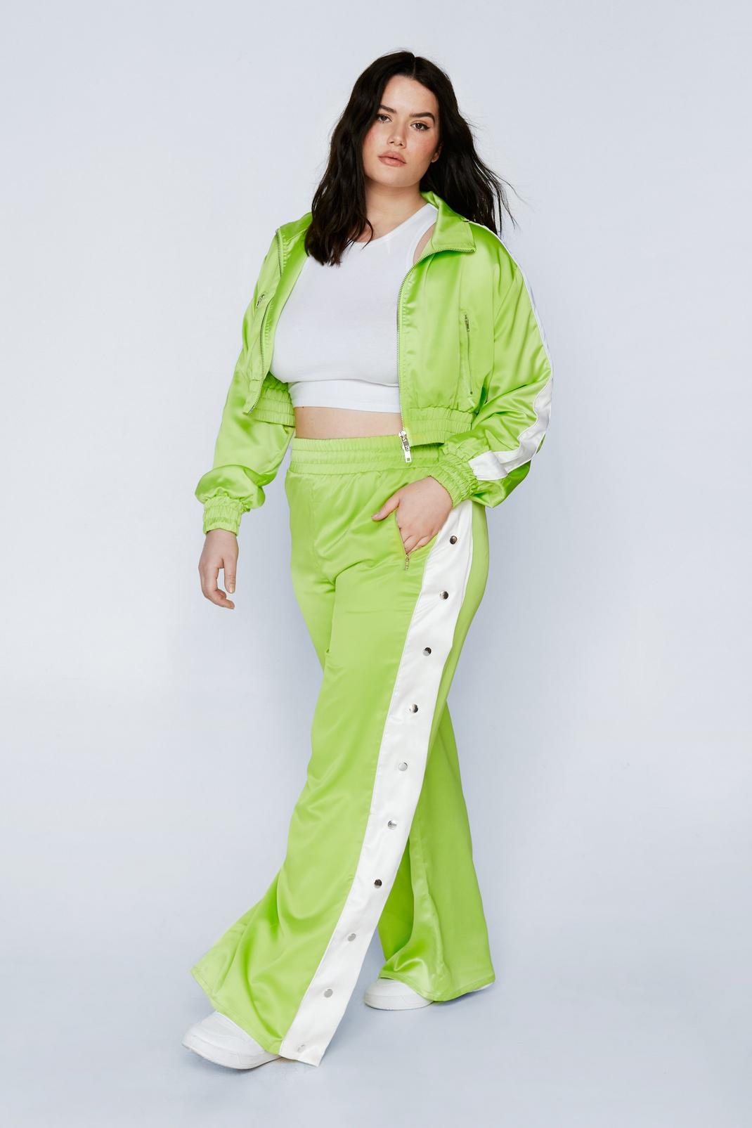 Green Plus Size Satin Popper Detail Trousers image number 1